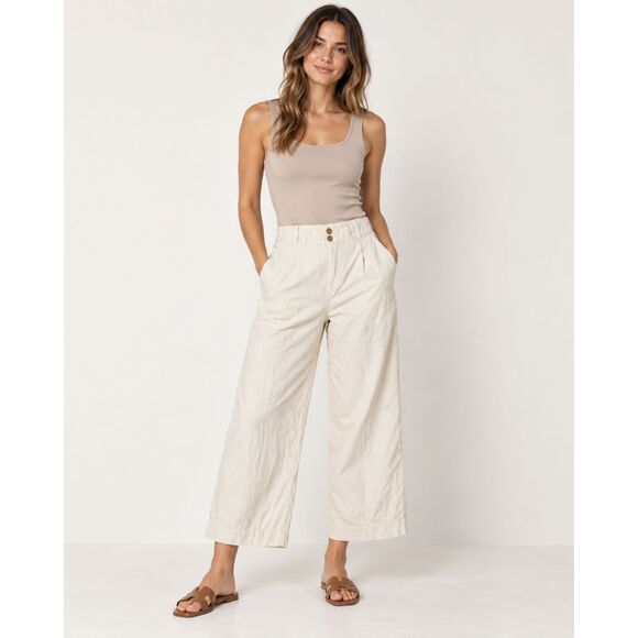 Zara Pants - Zara Ivory Linen Cotton Wide Leg Pants Size L